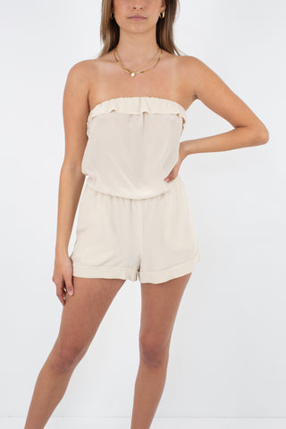 Beige Strapless Silk Playsuit - Size XXS/XS