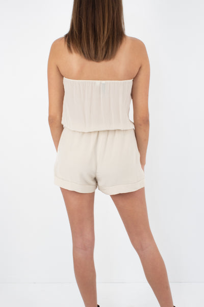 Beige Strapless Silk Playsuit - Size XXS/XS