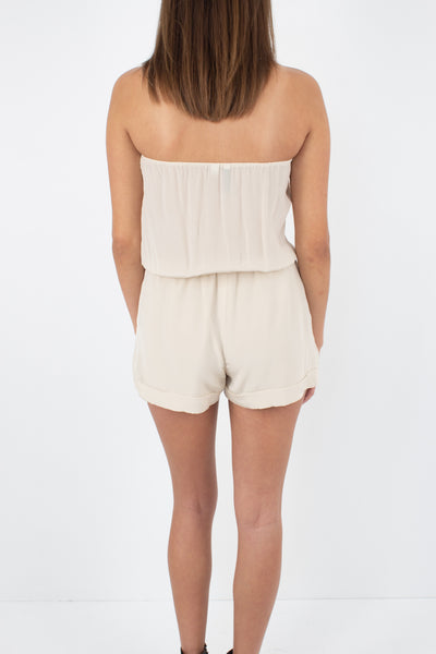 Beige Strapless Silk Playsuit - Size XXS/XS