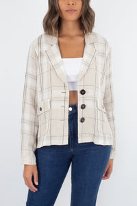 Beige Check Linen Button Up Jacket - 2 Sizes M & L