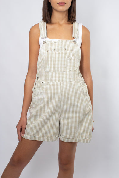 Beige & White Check Overalls with Cuffed Hem - Size M