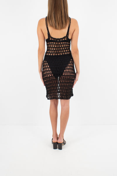 Sheer Black Crochet Midi Dress - Size XXS/XS/S