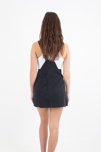 Black Denim Pinafore Dress - Size S