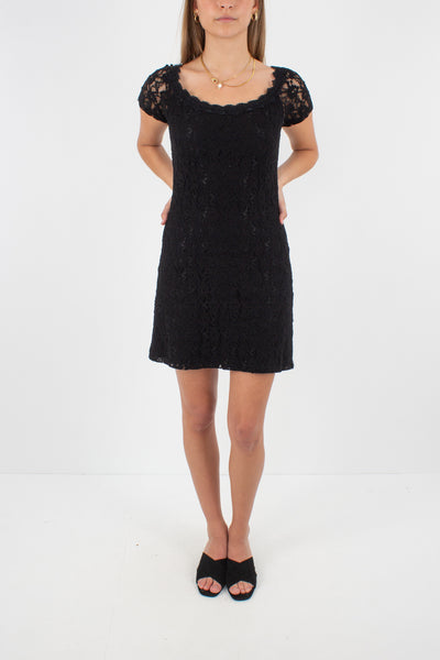 90s Black Lace Mini Dress - Size S