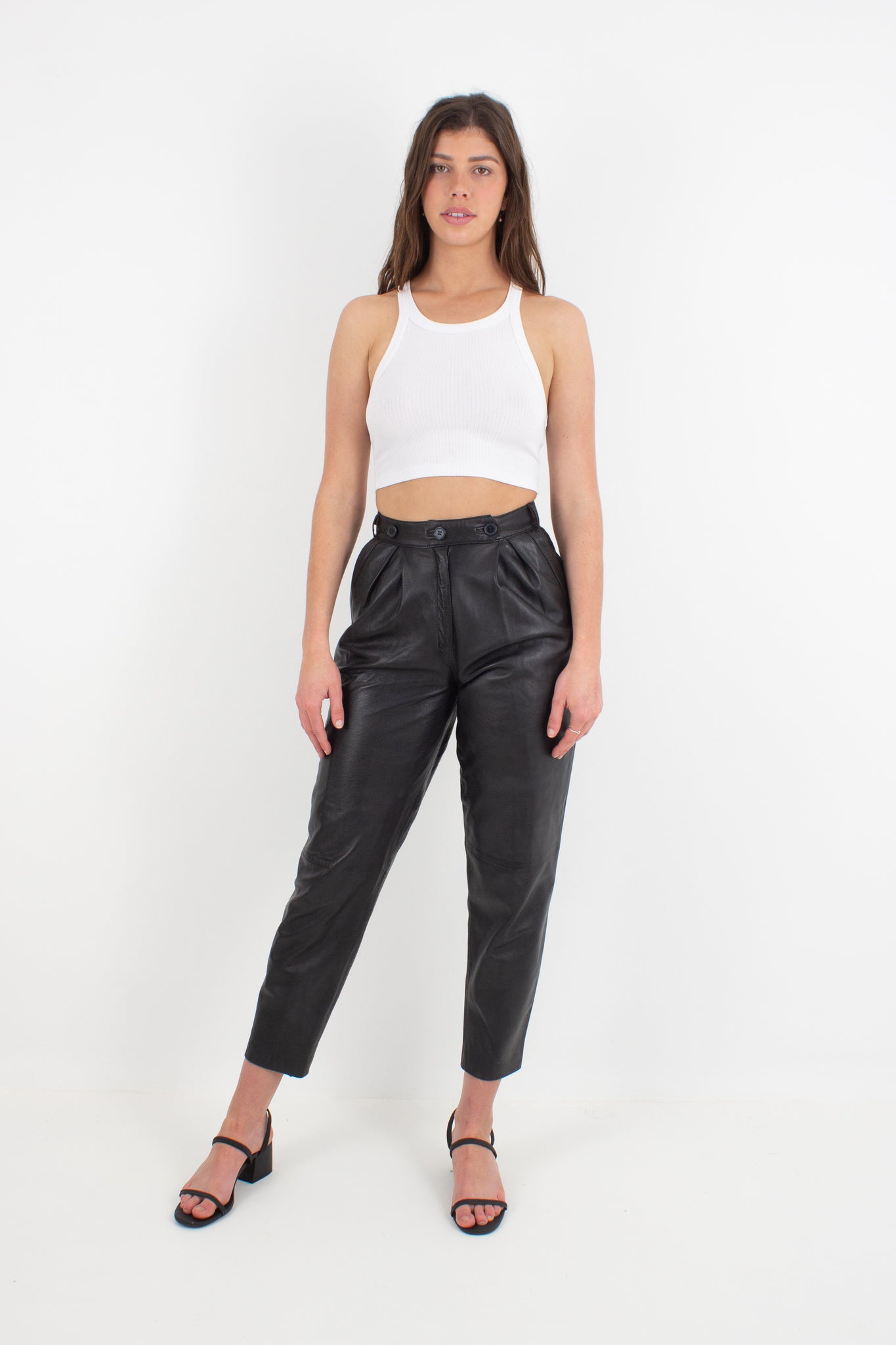 Black Leather High Waist Pants - Size XS / 24"