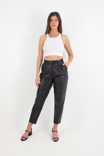 Black Leather High Waist Pants - Size XS / 24"