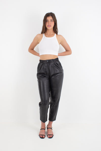 Black Leather High Waist Pants - Size XS / 24"