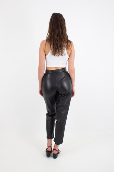 Black Leather High Waist Pants - Size XS / 24"