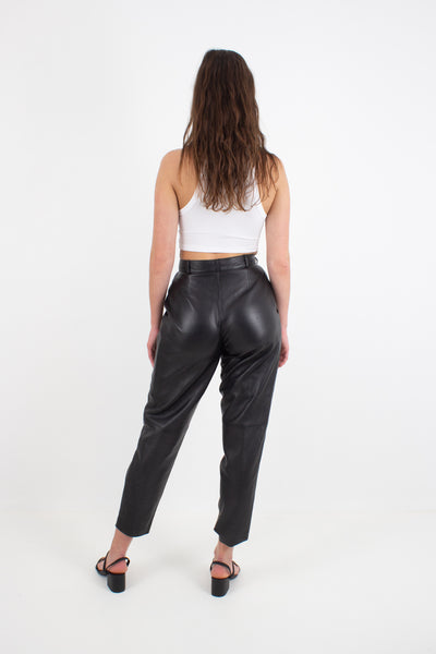 Black Leather High Waist Pants - Size XS / 24"