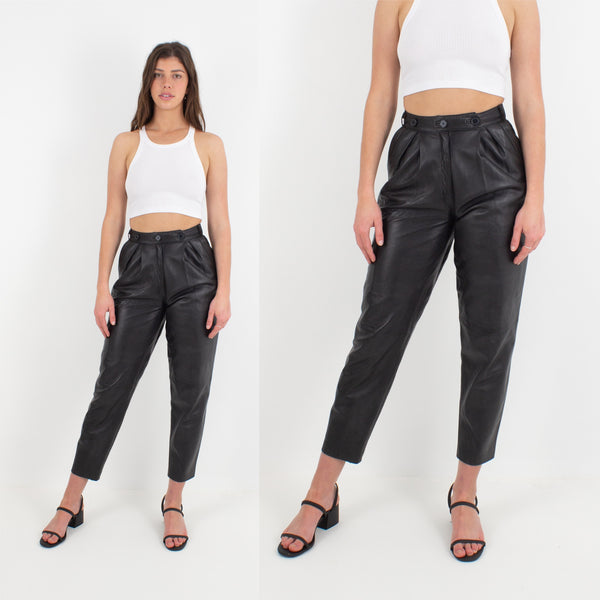 Black Leather High Waist Pants - Size XS / 24"