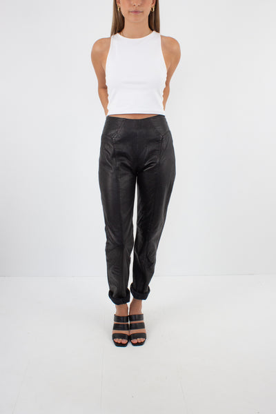 Black Leather High Waist Pants - XS / 25"