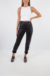 Black Leather High Waist Pants - XS / 25"