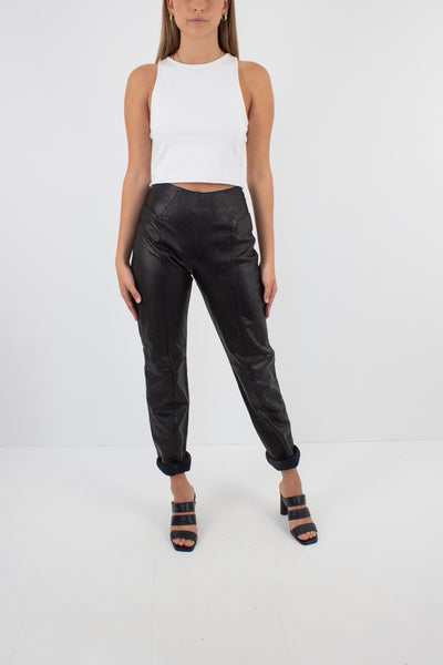 Black Leather High Waist Pants - XS / 25"