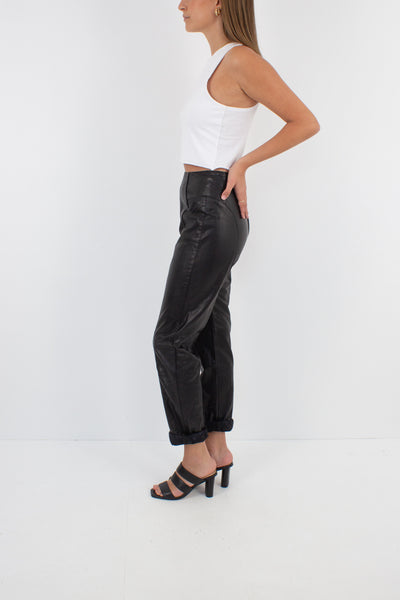 Black Leather High Waist Pants - XS / 25"