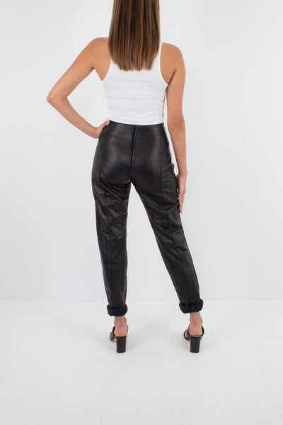 Black Leather High Waist Pants - XS / 25"