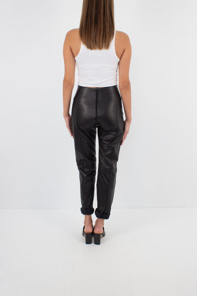 Black Leather High Waist Pants - XS / 25"