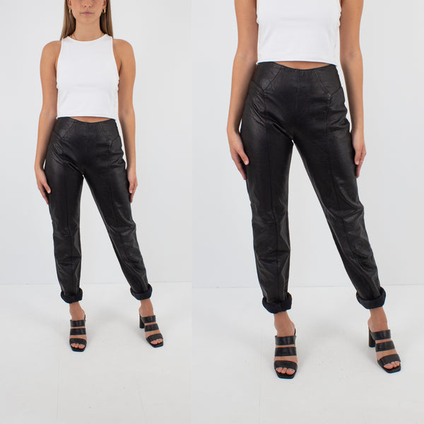 Black Leather High Waist Pants - XS / 25"