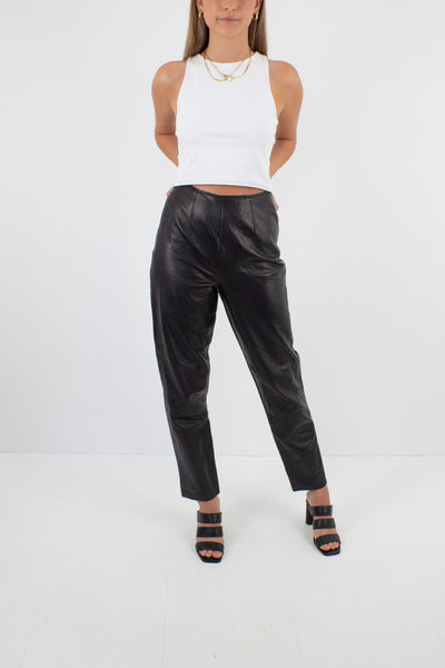 Black Leather High Waist Pants - Size XS / 24"