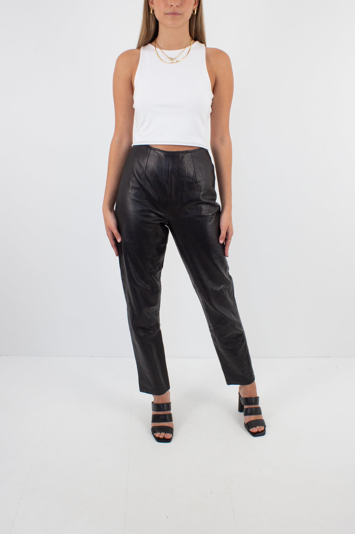 Black Leather High Waist Pants - Size XS / 24"
