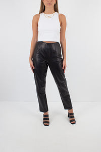 Black Leather High Waist Pants - Size XS / 24"