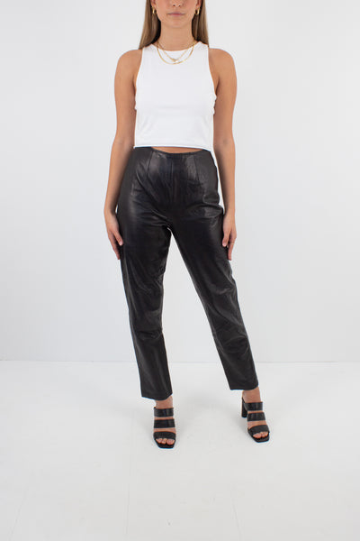 Black Leather High Waist Pants - Size XS / 24"