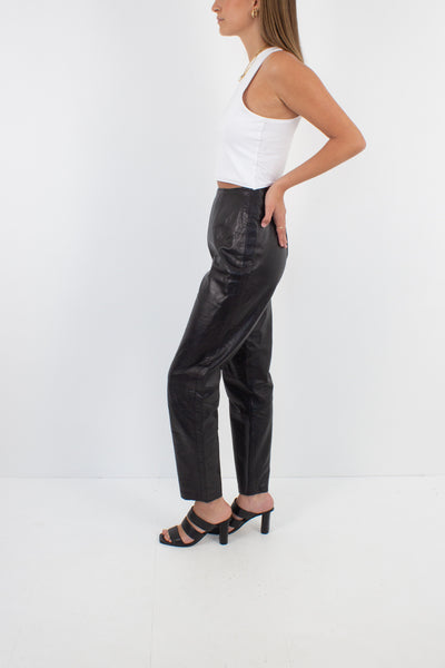 Black Leather High Waist Pants - Size XS / 24"