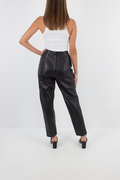 Black Leather High Waist Pants - Size XS / 24"