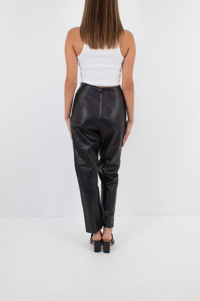 Black Leather High Waist Pants - Size XS / 24"