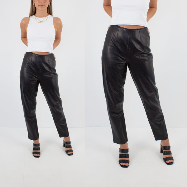 Black Leather High Waist Pants - Size XS / 24"