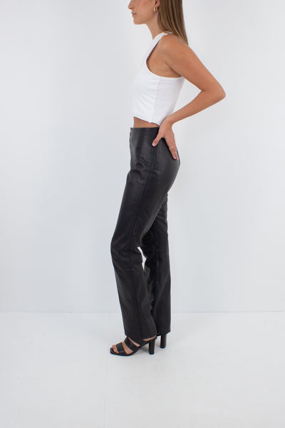 Y2K Black Leather Mid Rise Pants - Straight Leg - Size XS/S