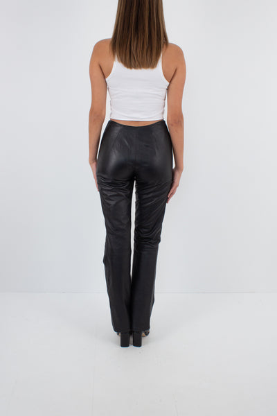 Y2K Black Leather Mid Rise Pants - Straight Leg - Size XS/S