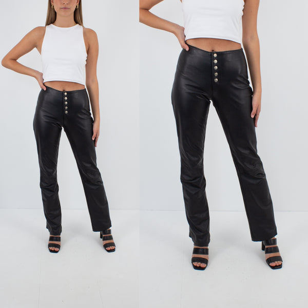 Y2K Black Leather Mid Rise Pants - Straight Leg - Size XS/S