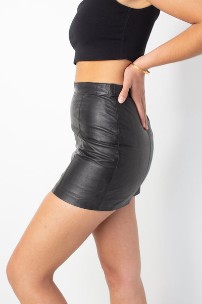 Black Leather Mini Mini Skirt - Size S / 27"