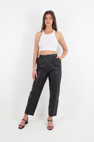 Black Leather High Waist Pants - Size S/M 27"