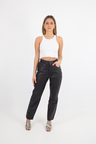Black Leather High Waist Pants - Size S / 26"