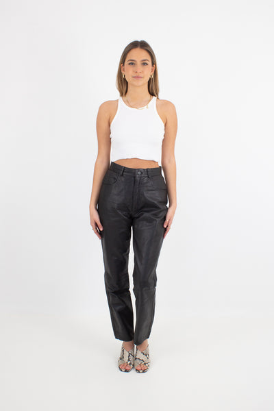 Black Leather High Waist Pants - Size S / 26"