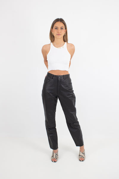 Black Leather High Waist Pants - Size S / 26"