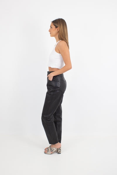 Black Leather High Waist Pants - Size S / 26"