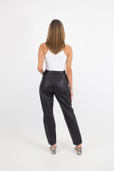 Black Leather High Waist Pants - Size S / 26"
