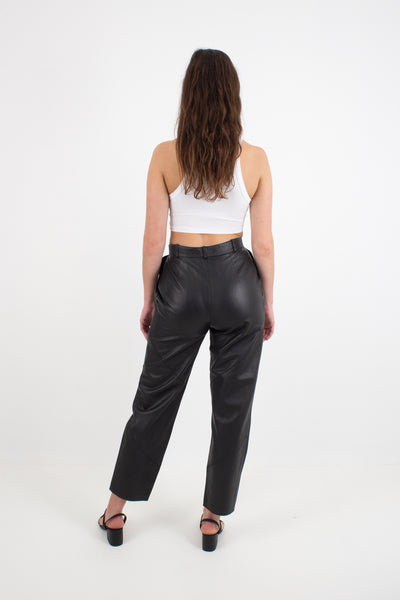 Black Leather High Waist Pants - Size S/M 27"