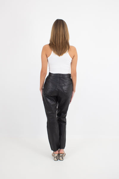 Black Leather High Waist Pants - Size S / 26"