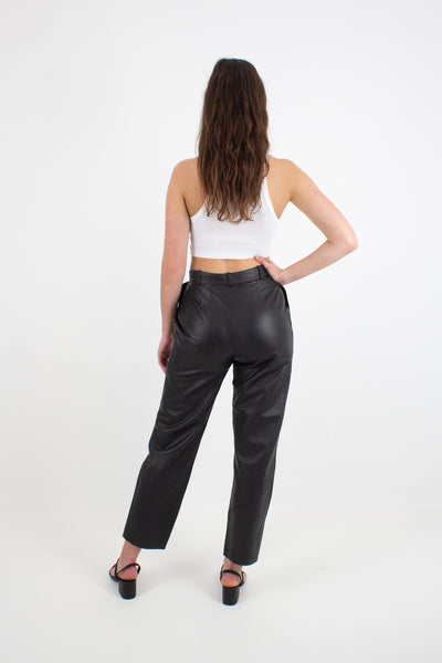 Black Leather High Waist Pants - Size S/M 27"