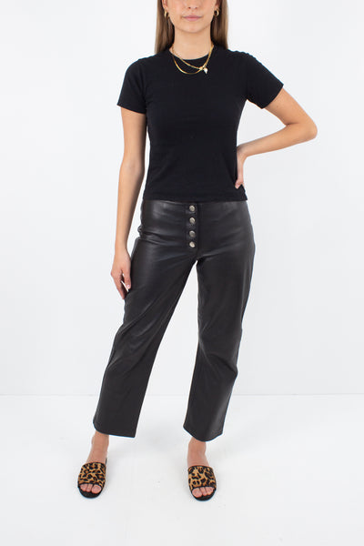 Y2K Mid Rise Black Leather Pants - Size XS