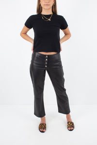 Y2K Mid Rise Black Leather Pants - Size XS