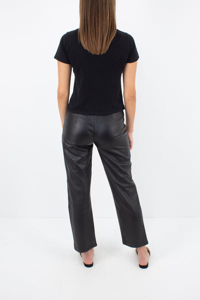 Y2K Mid Rise Black Leather Pants - Size XS