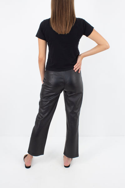 Y2K Mid Rise Black Leather Pants - Size XS