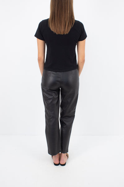 Y2K Mid Rise Black Leather Pants - Size XS