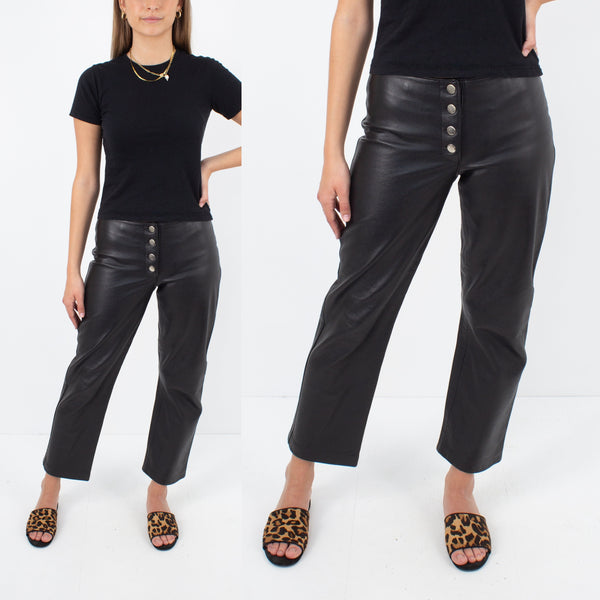 Y2K Mid Rise Black Leather Pants - Size XS