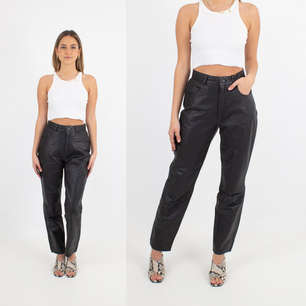 Black Leather High Waist Pants - Size S / 26"