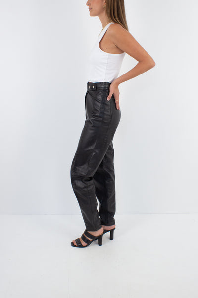 Black Leather High Waist Pants - Size S / 27"